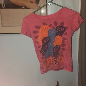 Pink owl shirt.